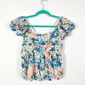 Abercrombie & Fitch Babydoll Floral Tiered Puff Sleeve Top Size M Cropped
